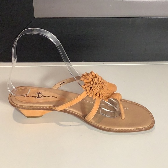 Tommy Bahama Peach Suede Flower Thong Slip On Low Heel Sandal Sz 6.5 - Picture 5 of 12
